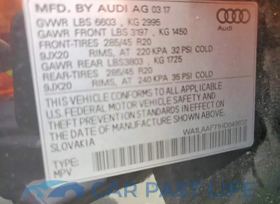 WA1LAAF71HD049632# 14