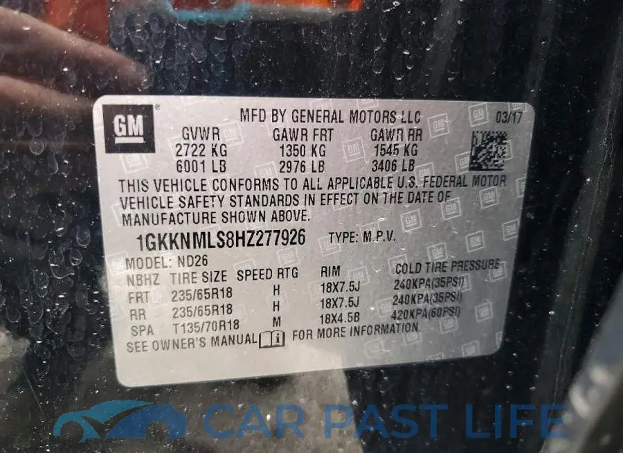 1GKKNMLS8HZ277926# 13