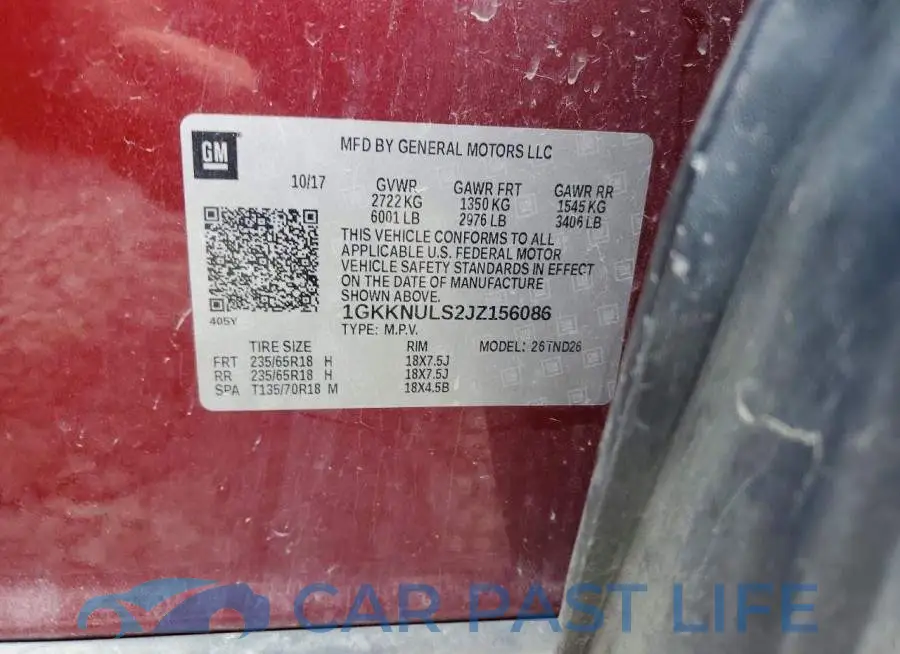 1GKKNULS2JZ156086# 13