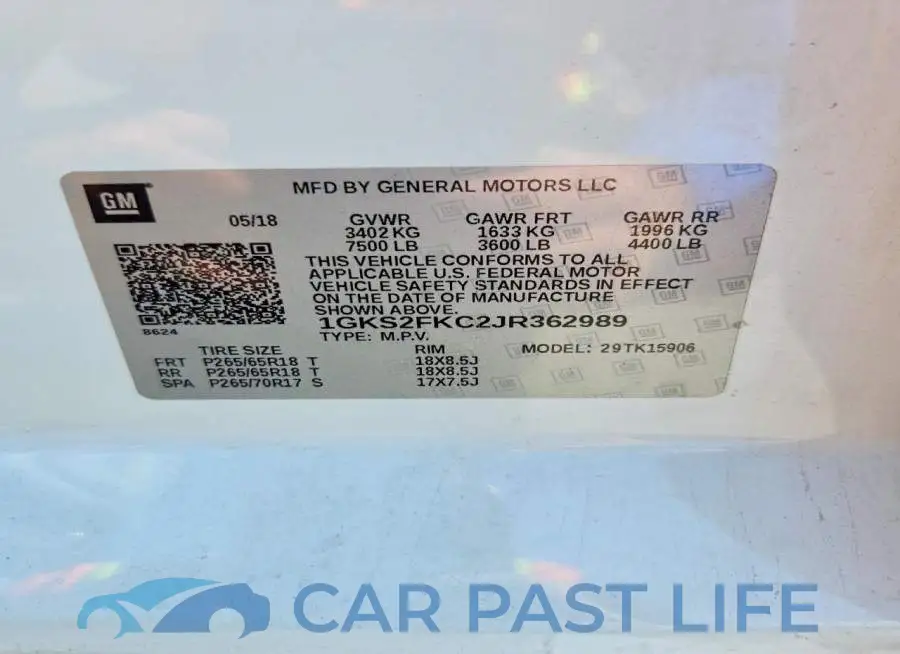 1GKS2FKC2JR362989# 13