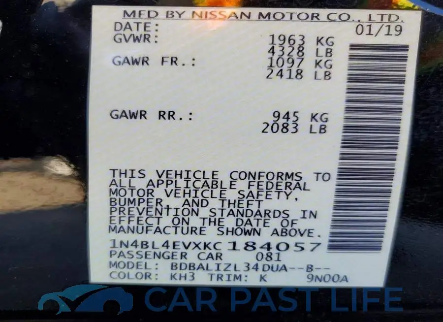 1N4BL4EVXKC184057# 12