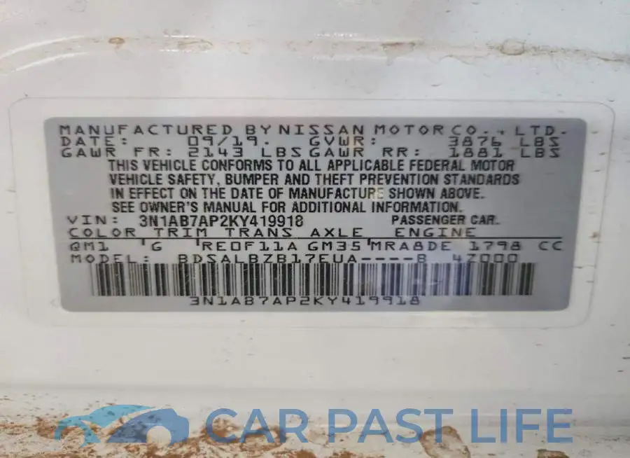 3N1AB7AP2KY419918# 12