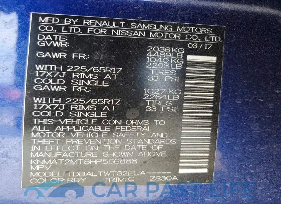 KNMAT2MT8HP566888# 14