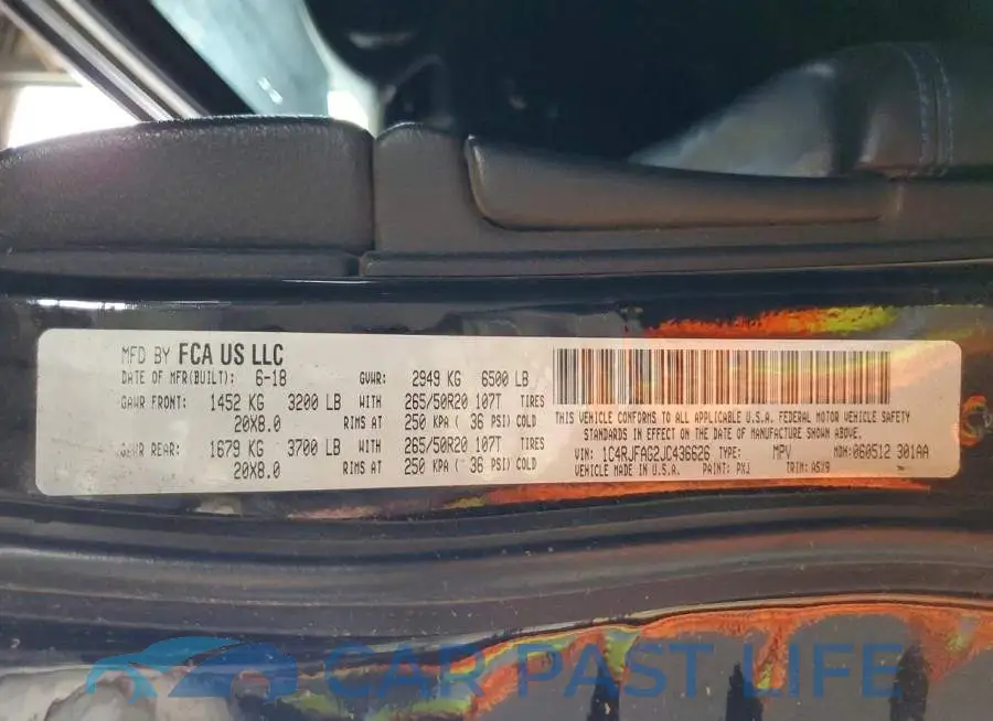 1C4RJFAG2JC436626# 12