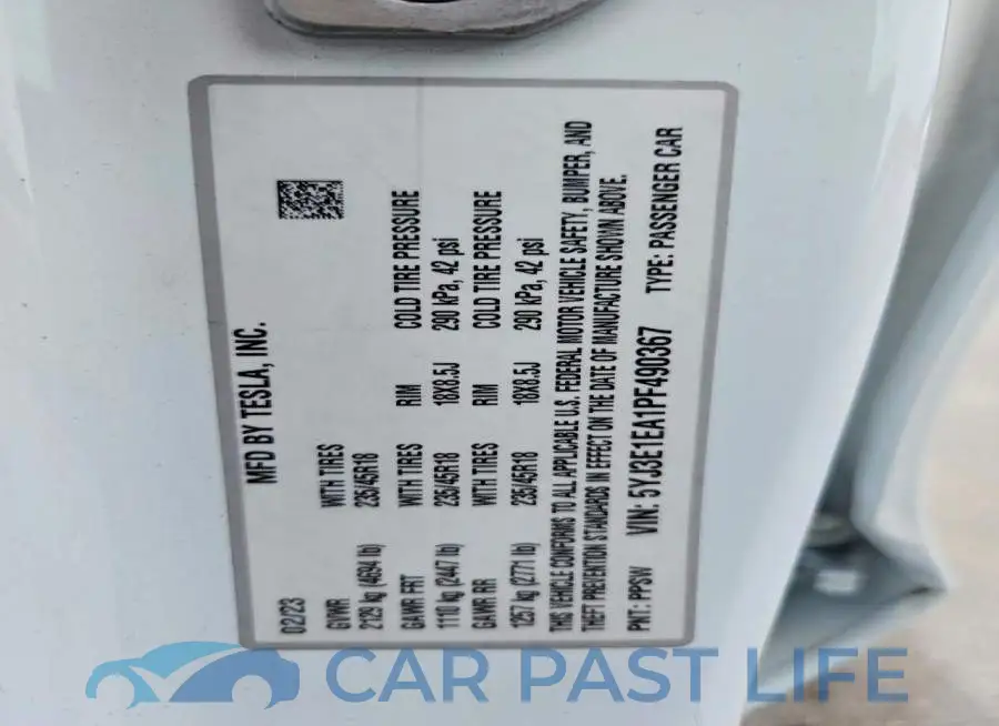 5YJ3E1EA1PF490367# 12
