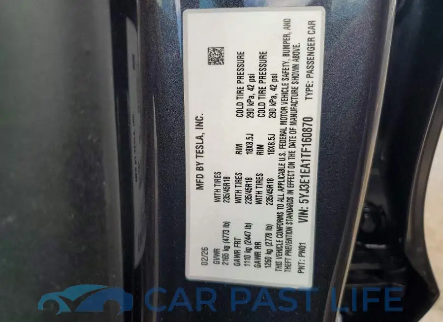 5YJ3E1EA1TF160870# 12