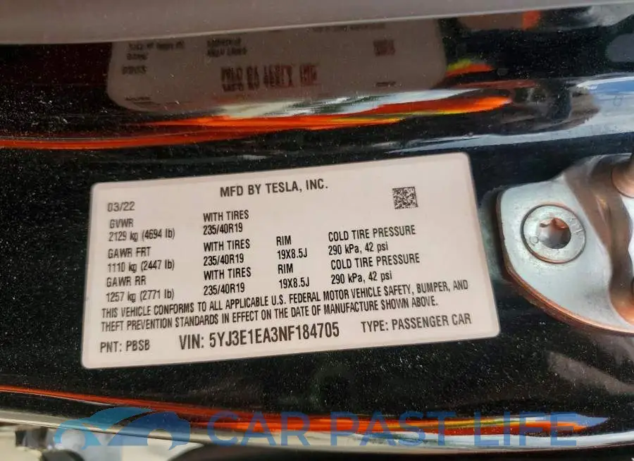 5YJ3E1EA3NF184705# 12