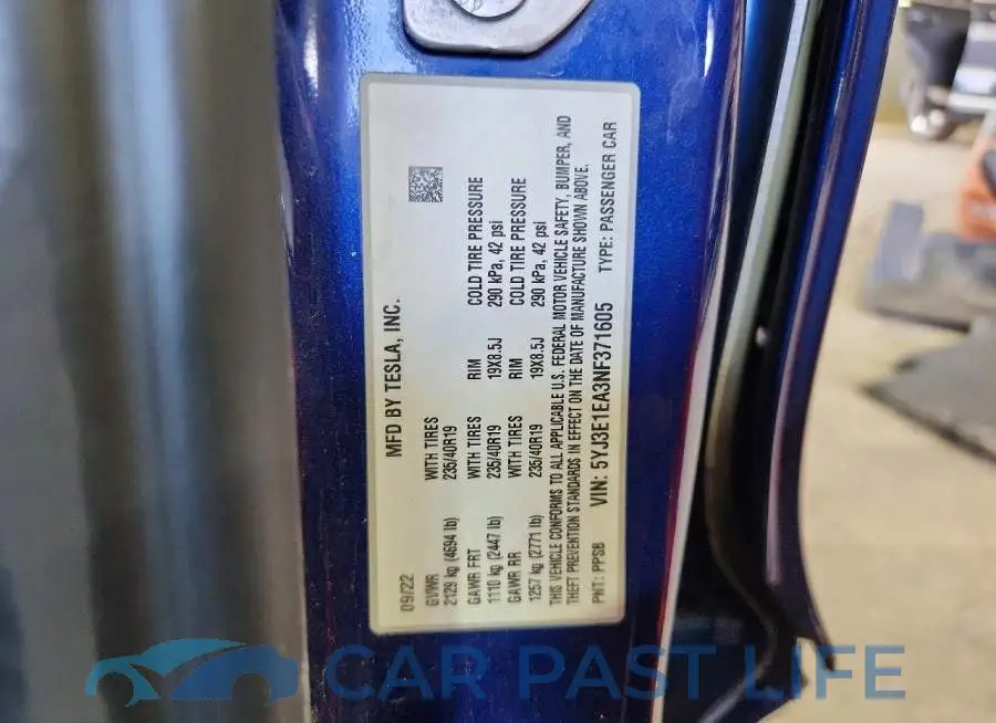 5YJ3E1EA3NF371605# 12
