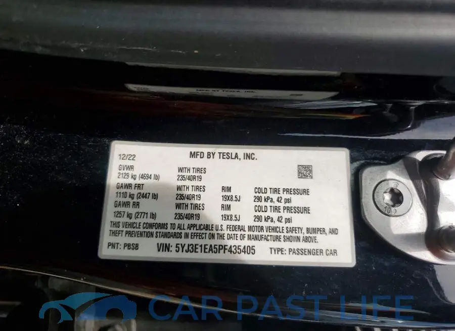 5YJ3E1EA5PF435405# 12