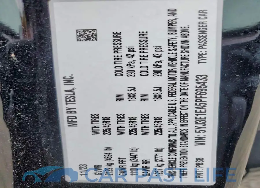 5YJ3E1EA5PF695433# 12