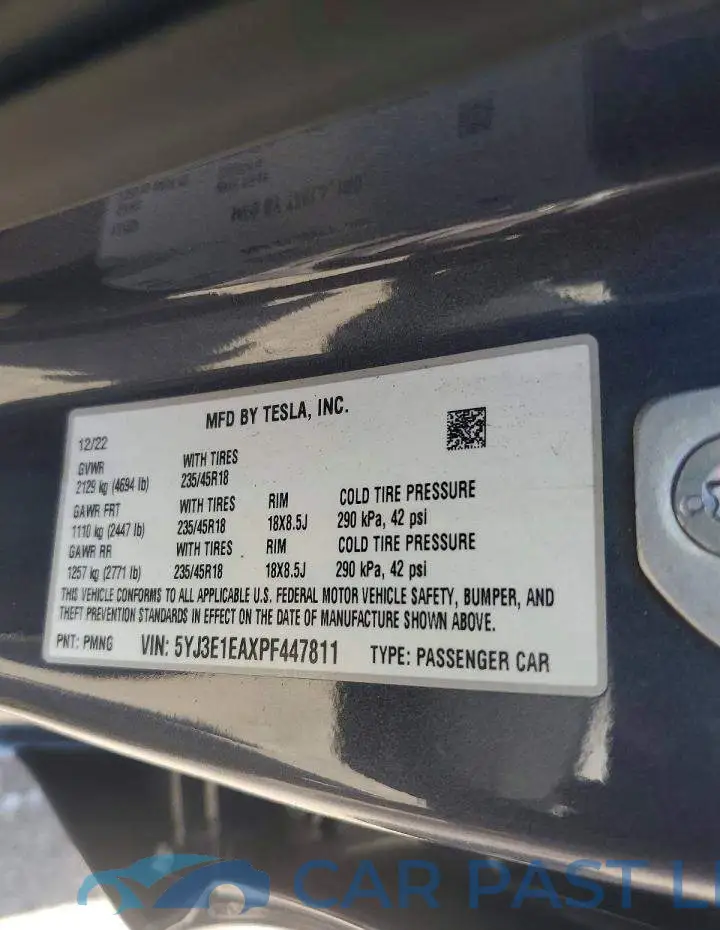 5YJ3E1EAXPF447811# 12