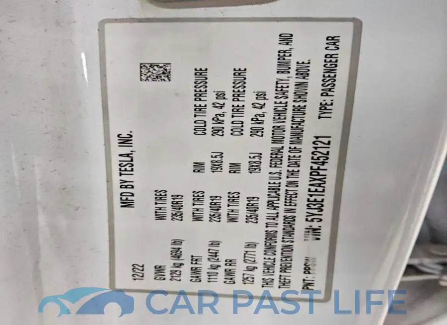 5YJ3E1EAXPF452121# 12