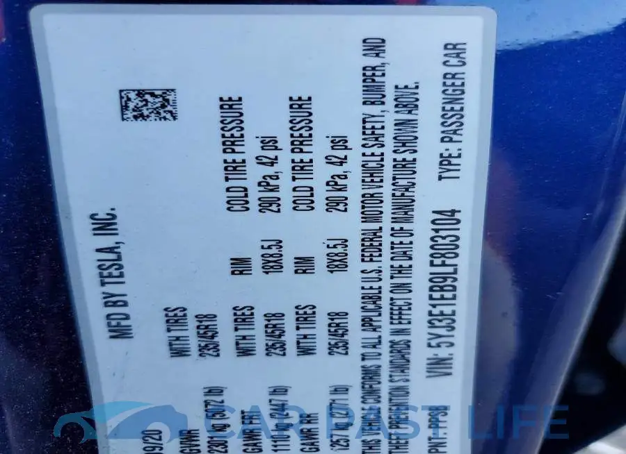 5YJ3E1EB9LF803104# 12