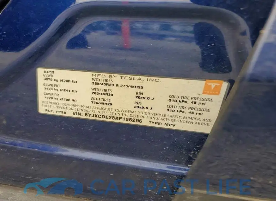 5YJXCDE28KF156296# 12