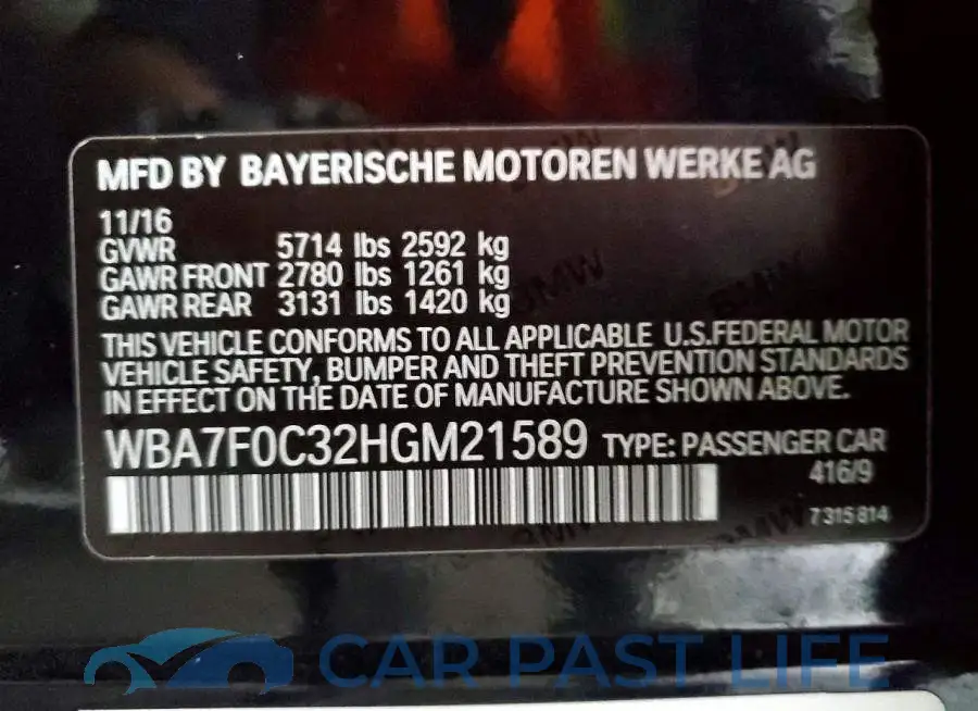 WBA7F0C32HGM21589# 14