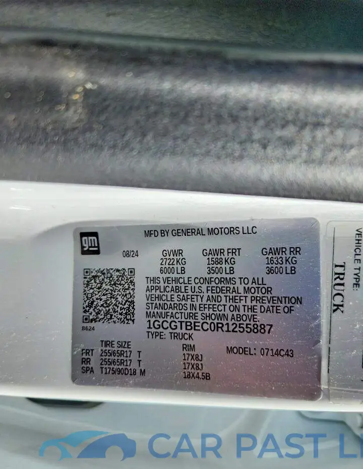 1GCGTBEC0R1255887# 12
