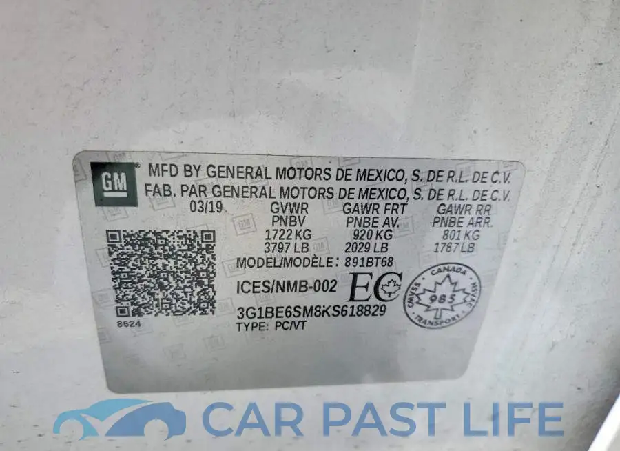 3G1BE6SM8KS618829# 12