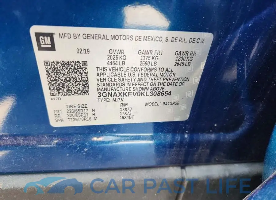 3GNAXKEV0KL308654# 13