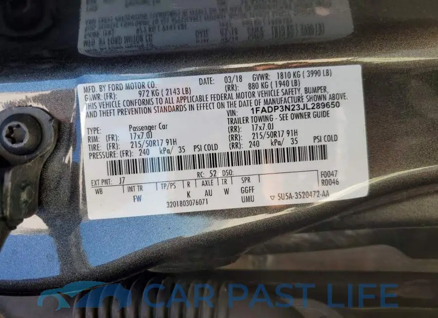 1FADP3N23JL289650# 12