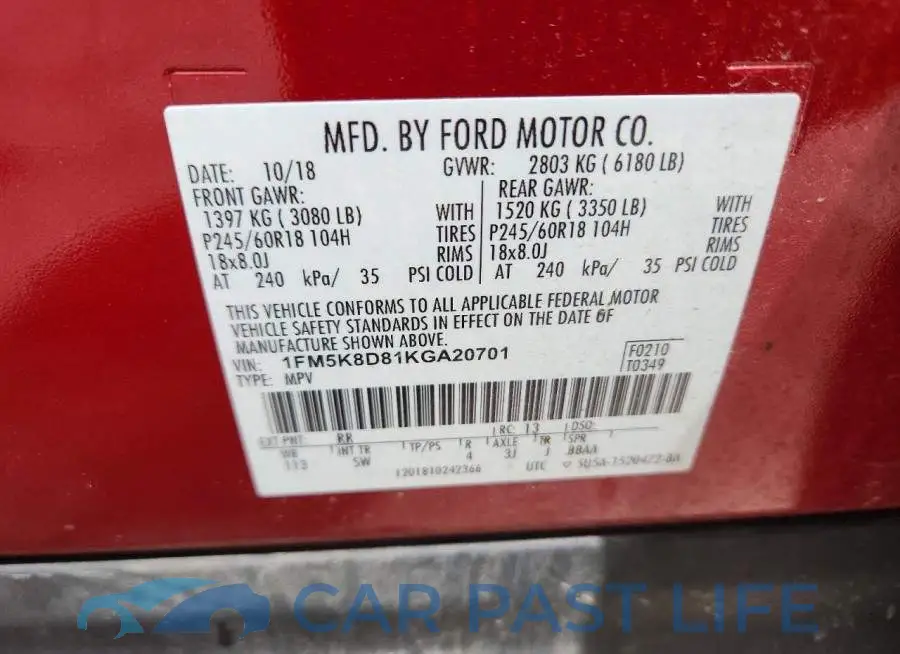 1FM5K8D81KGA20701# 13