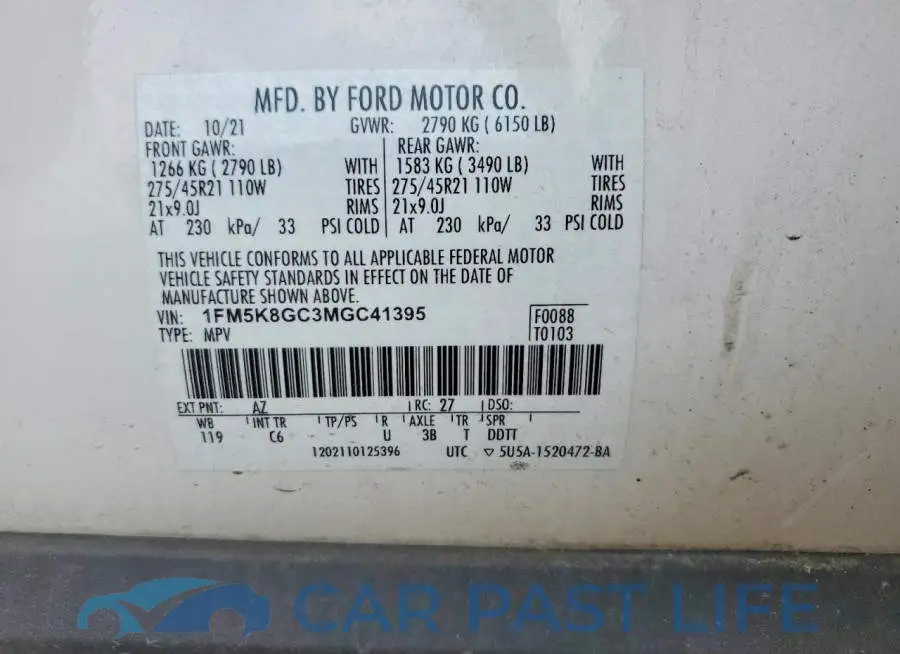 1FM5K8GC3MGC41395# 13