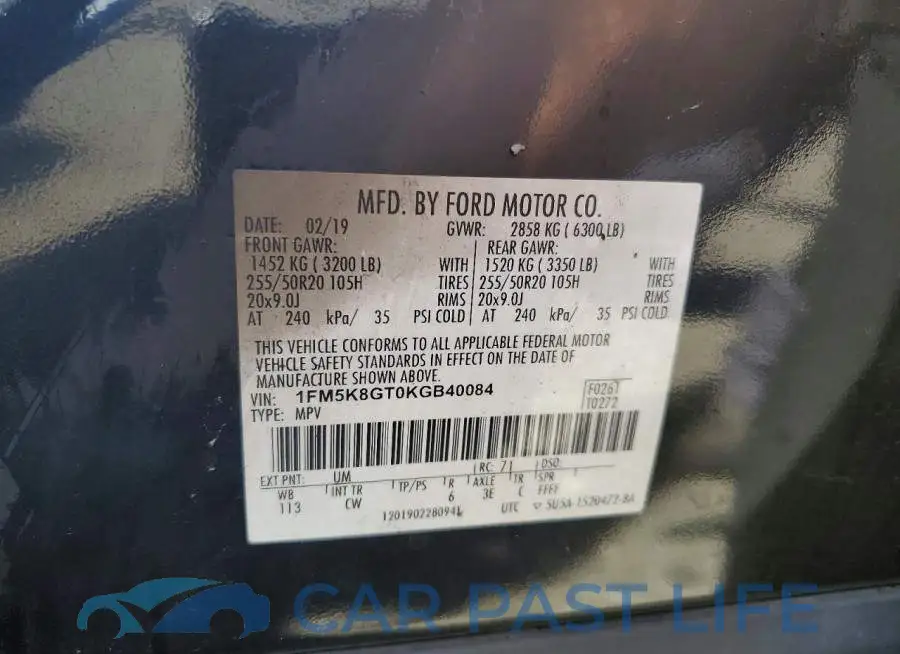 1FM5K8GT0KGB40084# 13