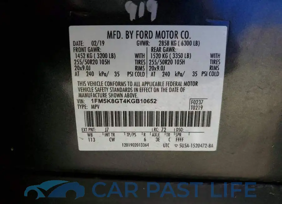1FM5K8GT4KGB10652# 14