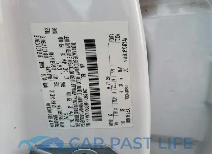 1FMCU0G98HUD67167# 12