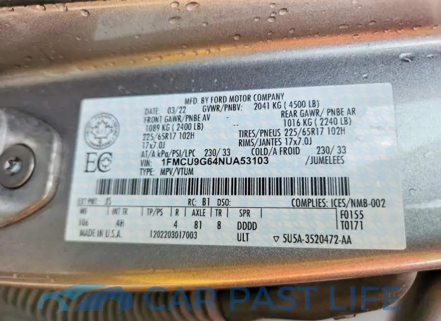 1FMCU9G64NUA53103# 13