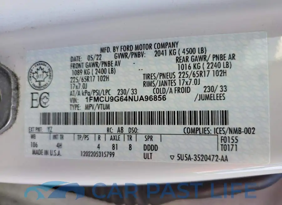 1FMCU9G64NUA96856# 14