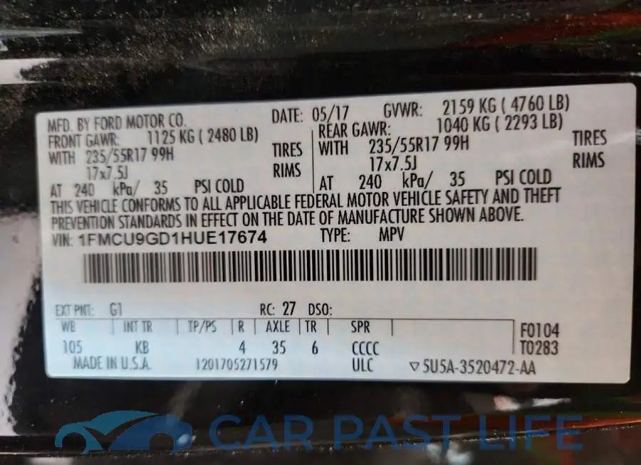 1FMCU9GD1HUE17674# 14