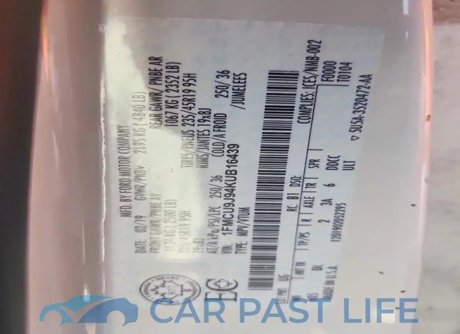 1FMCU9J94KUB16439# 13