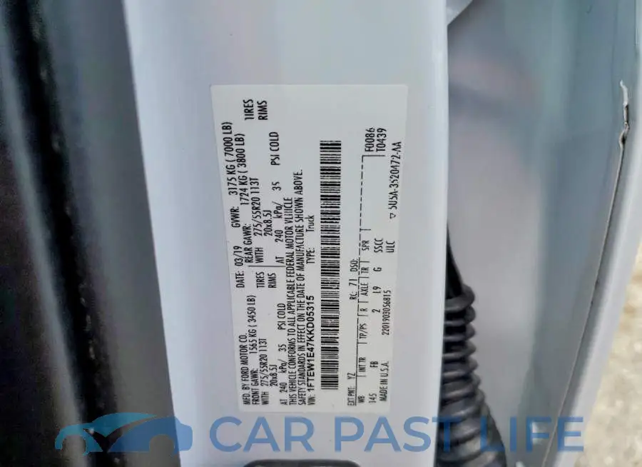 1FTEW1E47KKD05315# 12