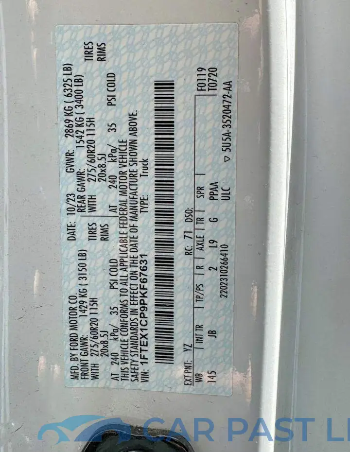 1FTEX1CP9PKF67631# 10
