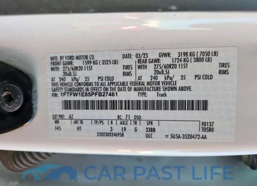 1FTFW1E85PFB27461# 12