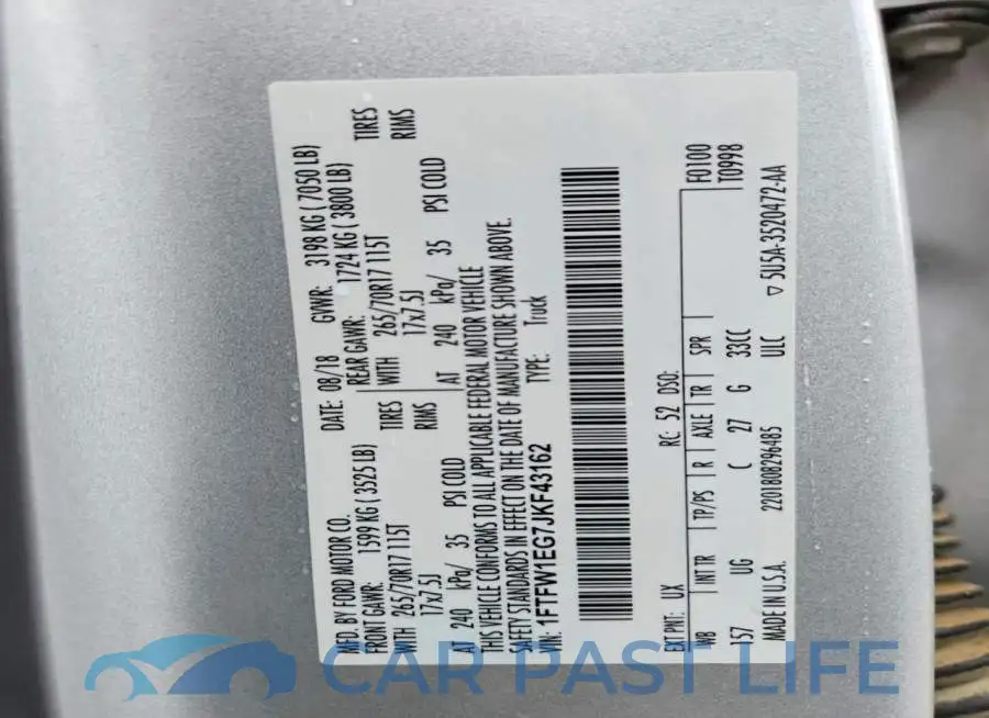 1FTFW1EG7JKF43162# 12