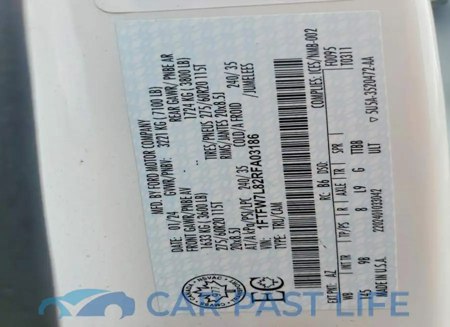 1FTFW7L82RFA03186# 12