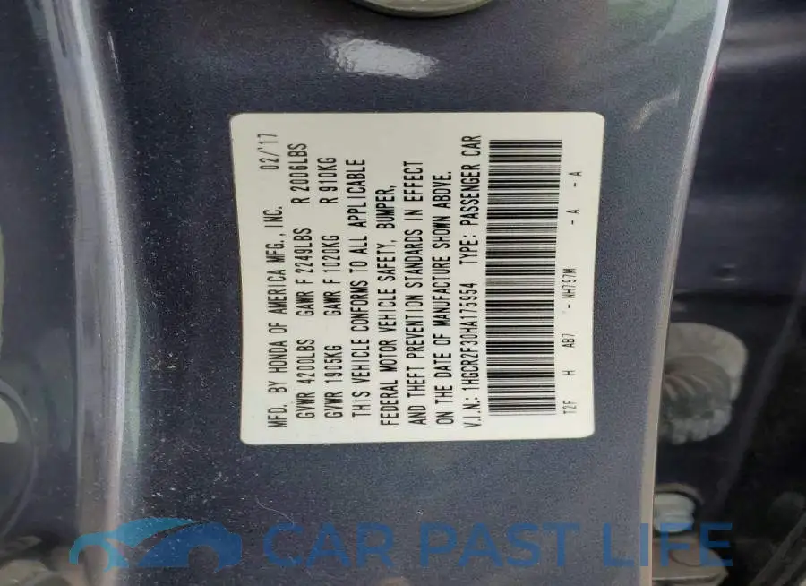1HGCR2F30HA175954# 13