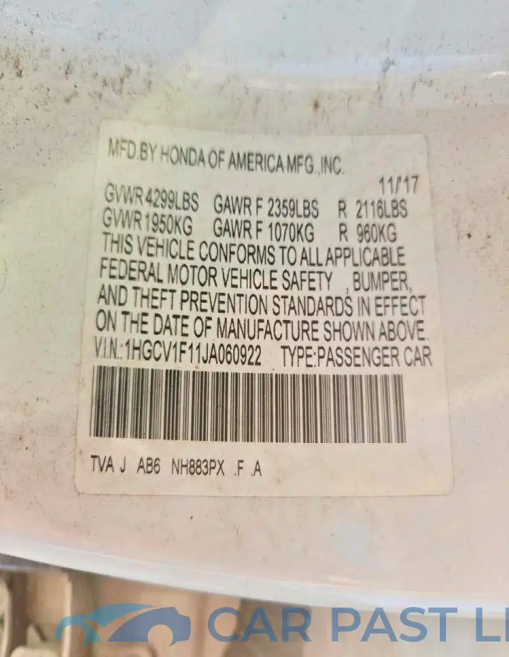 1HGCV1F11JA060922# 12