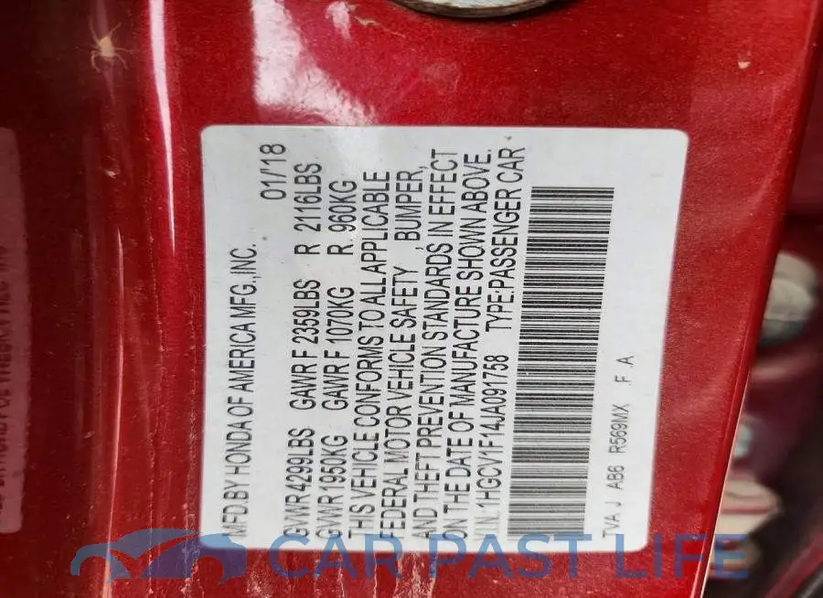 1HGCV1F14JA091758# 12