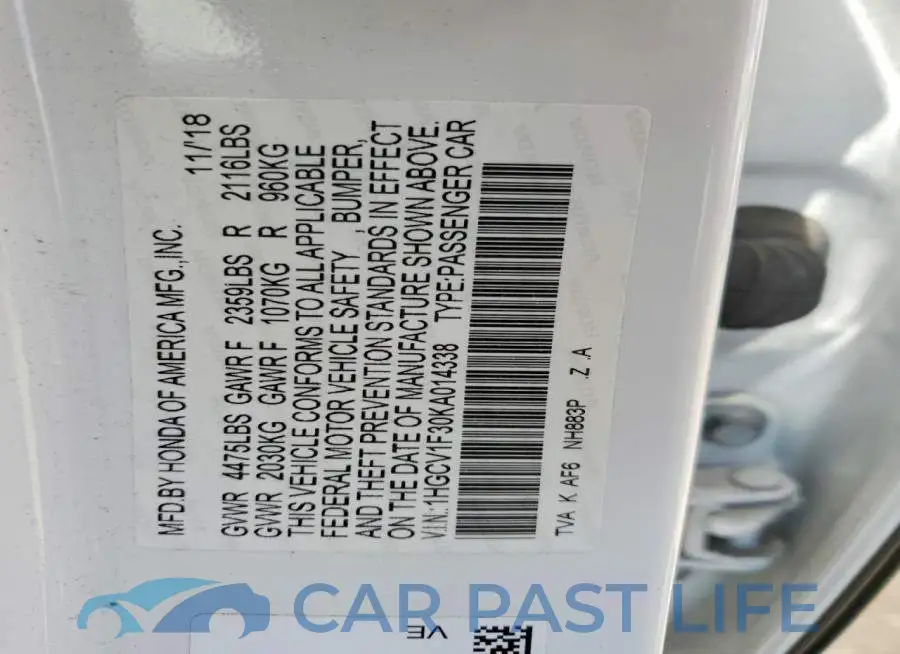 1HGCV1F30KA014338# 12