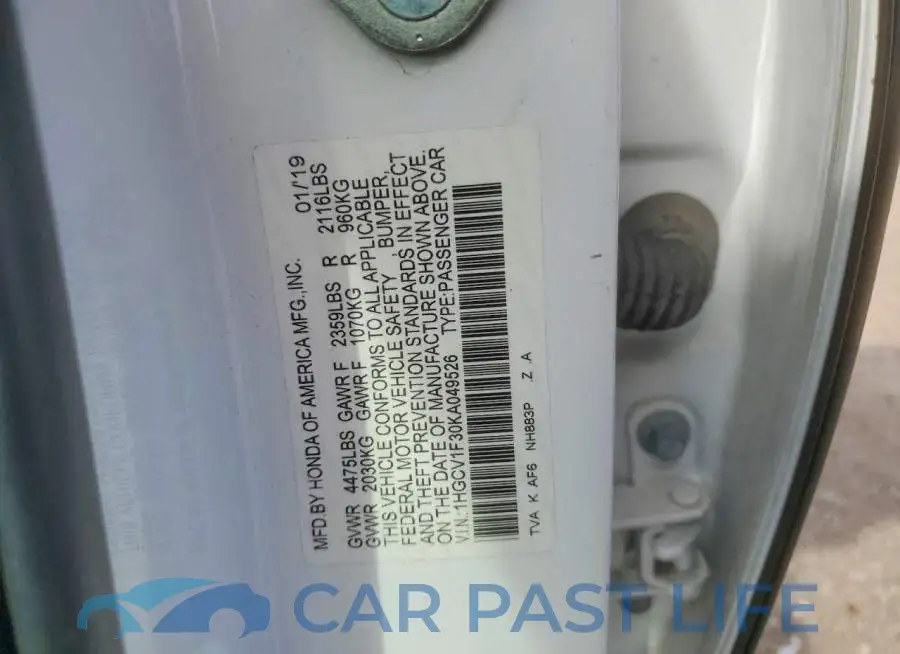 1HGCV1F30KA049526# 13