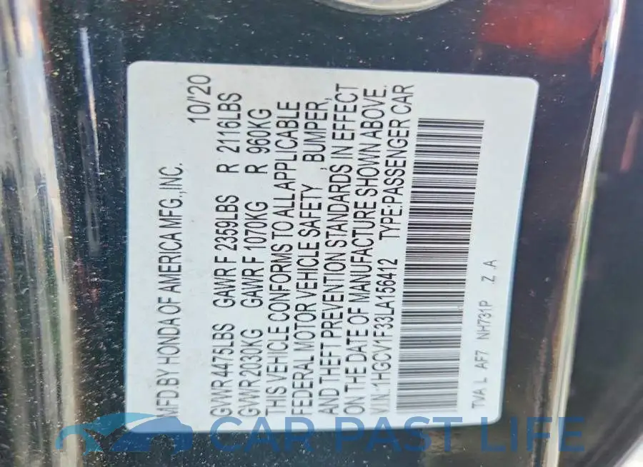 1HGCV1F33LA156412# 12