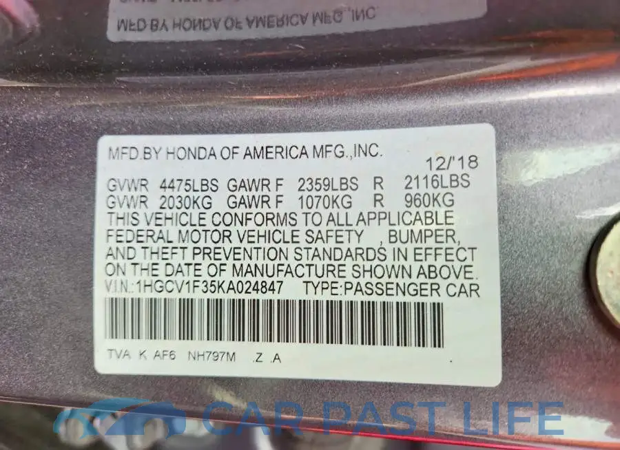 1HGCV1F35KA024847# 12