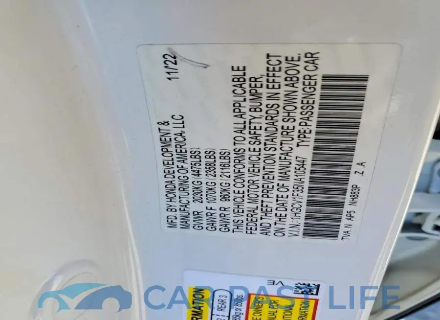 1HGCV1F35NA105447# 12