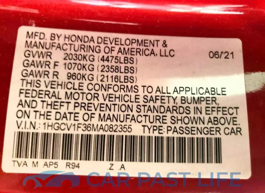 1HGCV1F36MA082355# 13