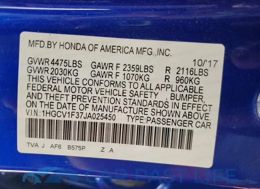 1HGCV1F37JA025450# 12