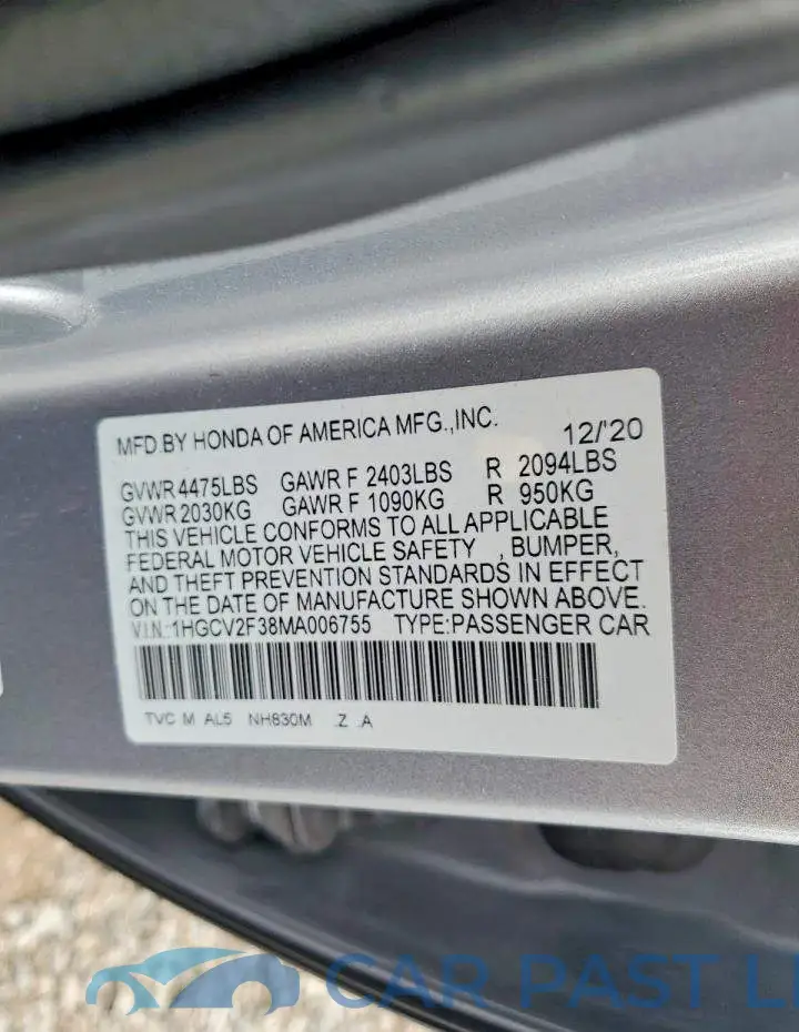 1HGCV2F38MA006755# 12