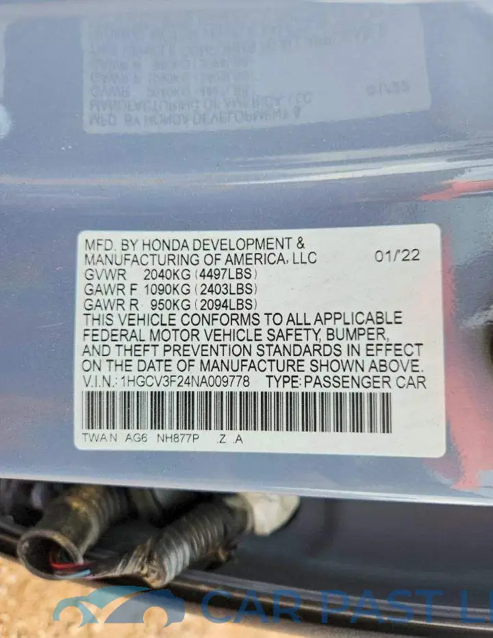 1HGCV3F24NA009778# 12