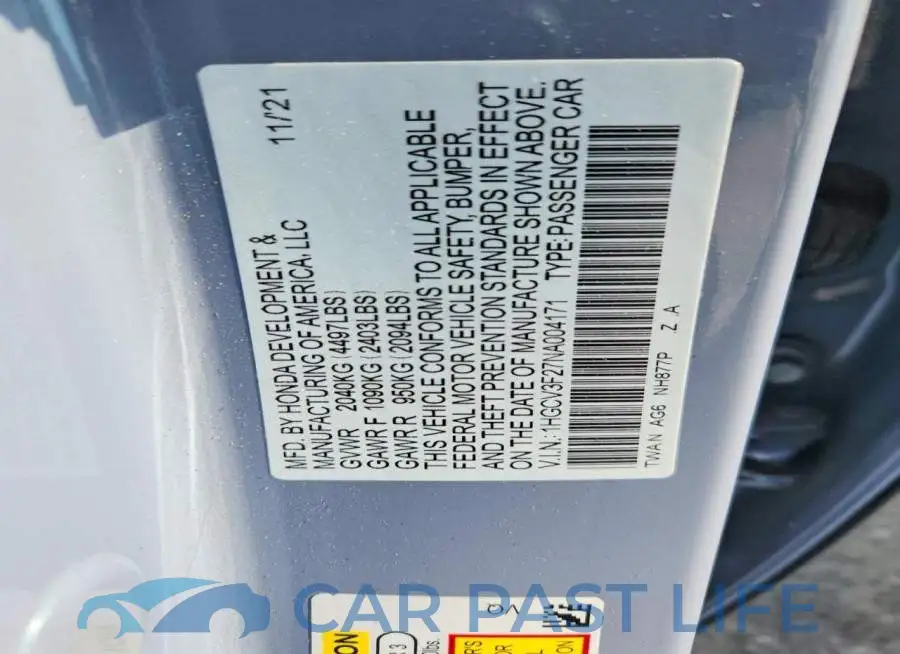 1HGCV3F27NA004171# 12
